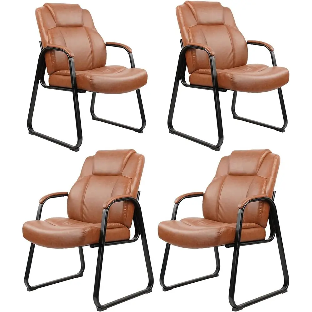 

Heavy-Duty Leather Side Chairs with Sled Base, No Wheels, Ideal for Office, Meetings, and Home, Brown, 4-Pack