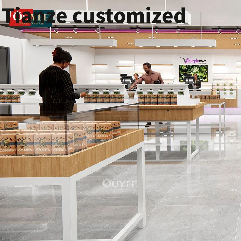 Customized-Shop Fixture Shelf Dispensary Shop Showcase Glass Design Kiosk Counter Display Smoke Shops Supplies