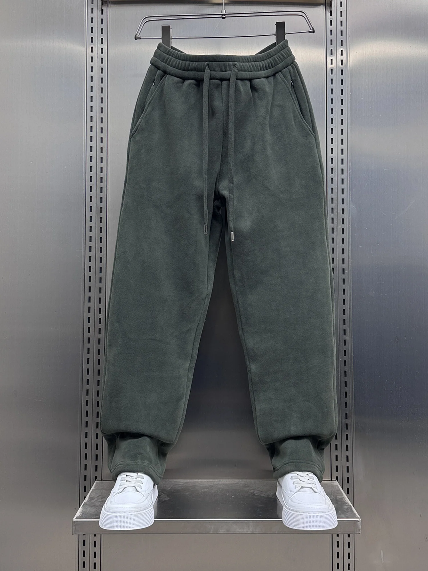 

Мужские утепленные двусторонние флисовые повседневные брюки свободного кроя с эластичной резинкой, теплые спортивные штаны, модные прямые брюки с карманами