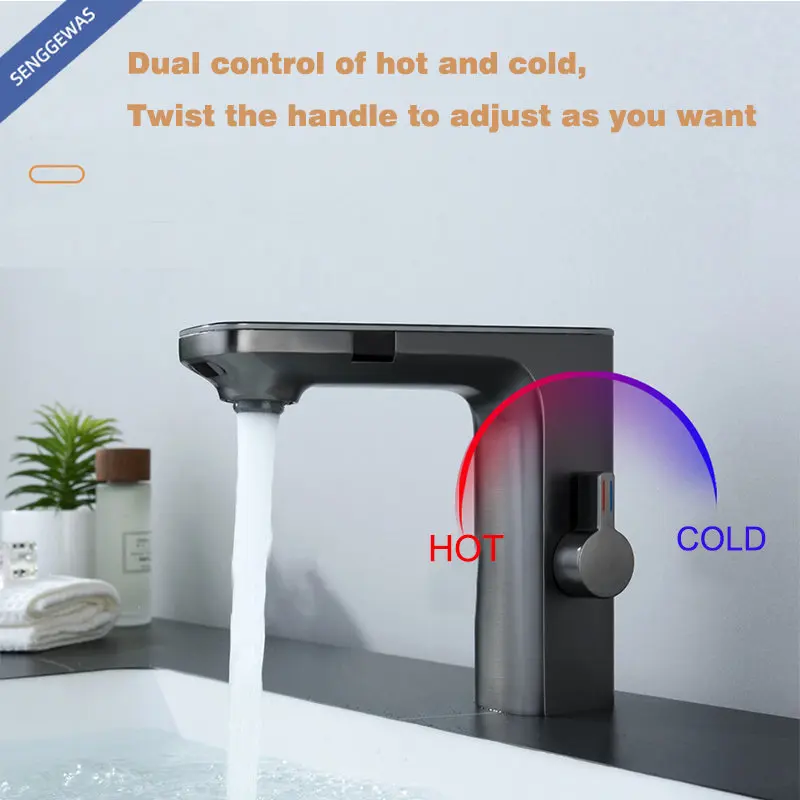 Multifunctional Bathroom Faucets Smart Touchless Basin Mixer Sink Faucet Gourment LED Temperature Tap Tapware Crane Brass White