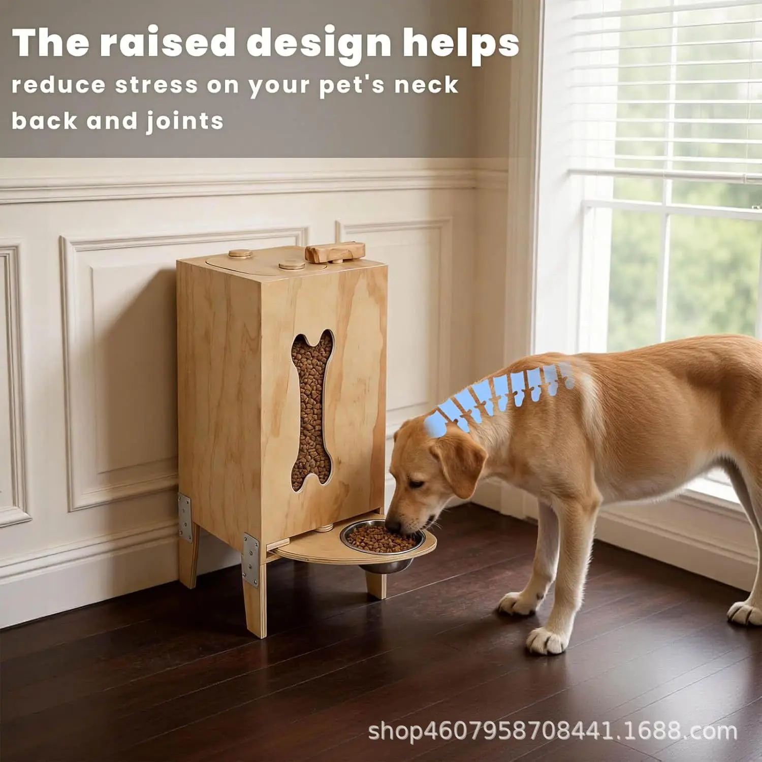 Comedero para perros de madera maciza con hueso y tapa hermética - imagen 5