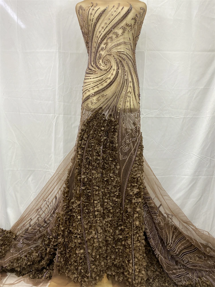 2025 Latest African Beaded Lace Fabric French Sequin Tulle Mesh Lace Fabric Suitable for Women's Party Wedding Dresses