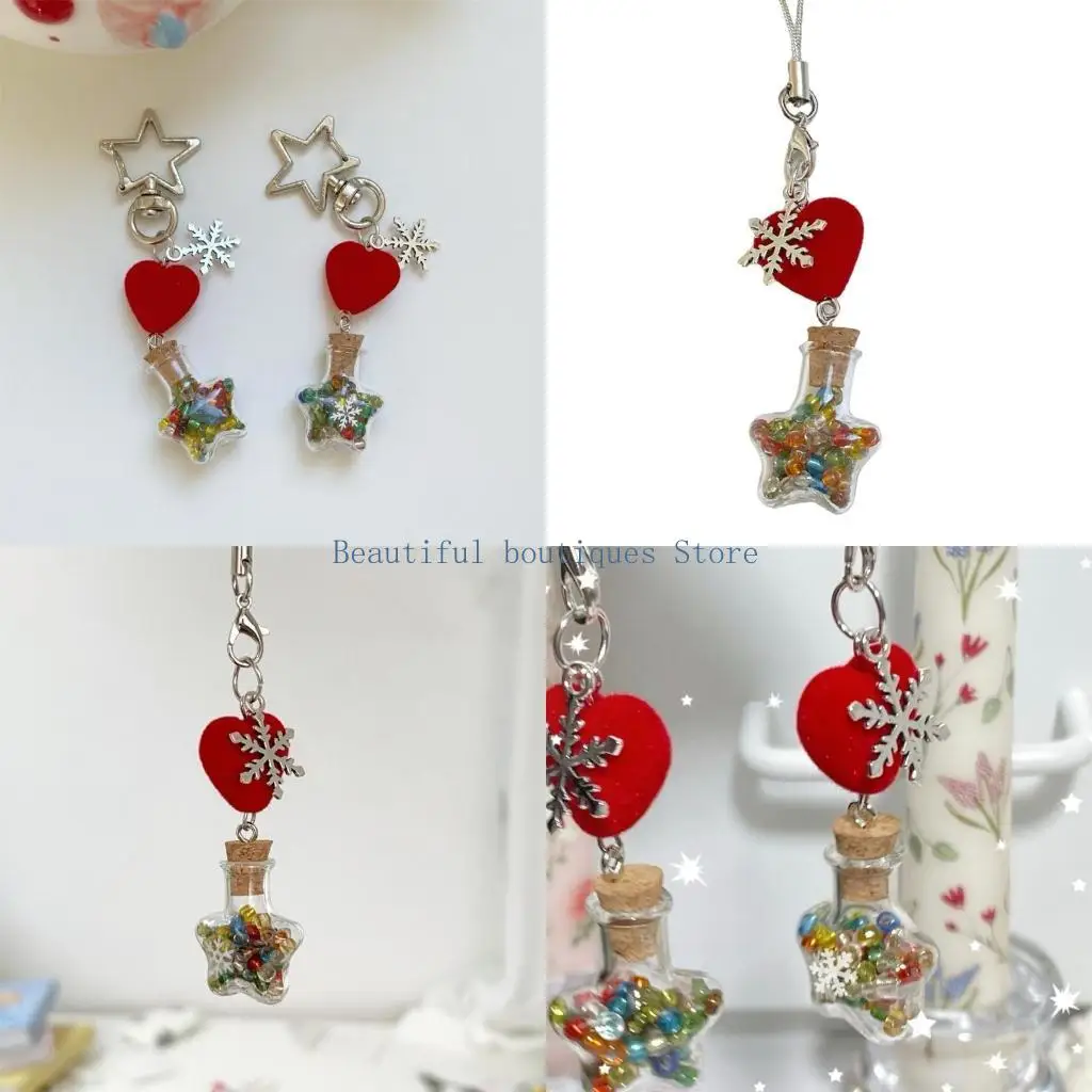 U4LF Elegant Snowflake Flocking Phone Chain Fashionable Snowflake Mobile Strap Keychain Adornment For Christmas Enthusiasts