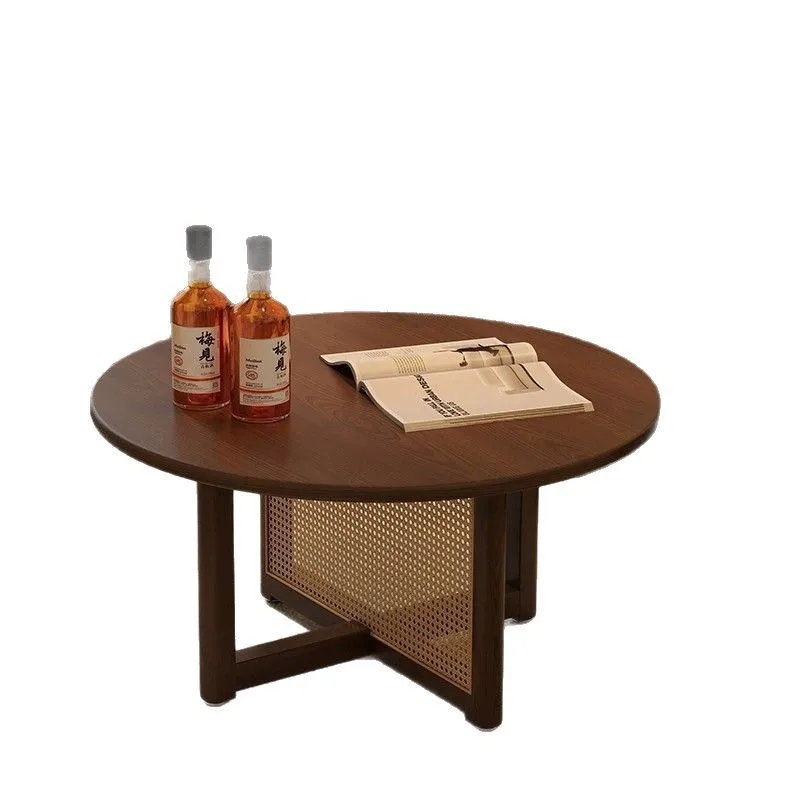 

Solid wood log coffee table small apartment living room household simple balcony Japanese sofa round rattan table tea table