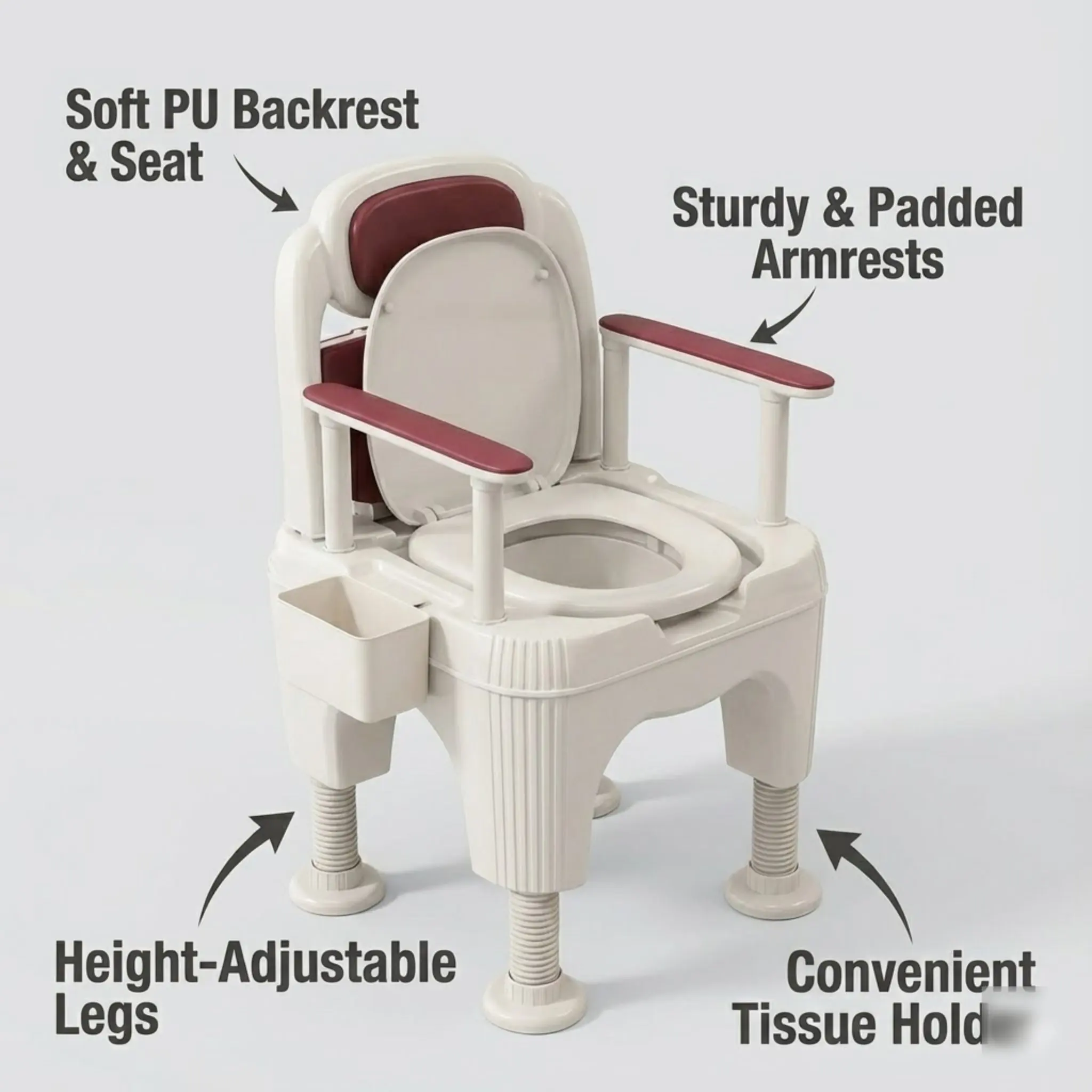 كرسي صوان بجانب السرير قابل للتعديل لكبار السن مع مقعد مبطن ومسند ظهر #2