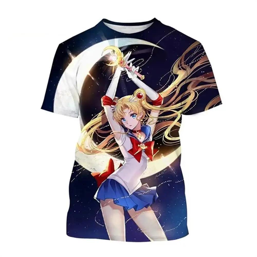 2026 Sommer Neues T-Shirt Anime Sailor Suit Moon Print 3D T-Shirt Niedlicher Mädchenhafter Stil Anime Harajuku Stil Kurzarm-T-Shirt