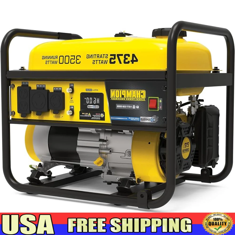 Portable 4375 Watt Generator RV Ready CO Shield Low Oil Shutoff Cold Start Technology Gasoline Ideal Residential Camping Use