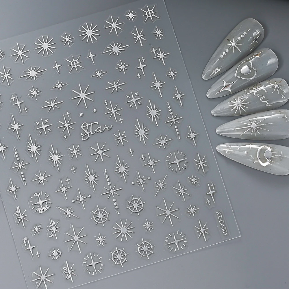 

1Pc Metal Mirror Silver Starligh Nail Art Stickers Self-adhesive Geometric Sparkle Star Nail Decal Glitter Starlight Nail Decal