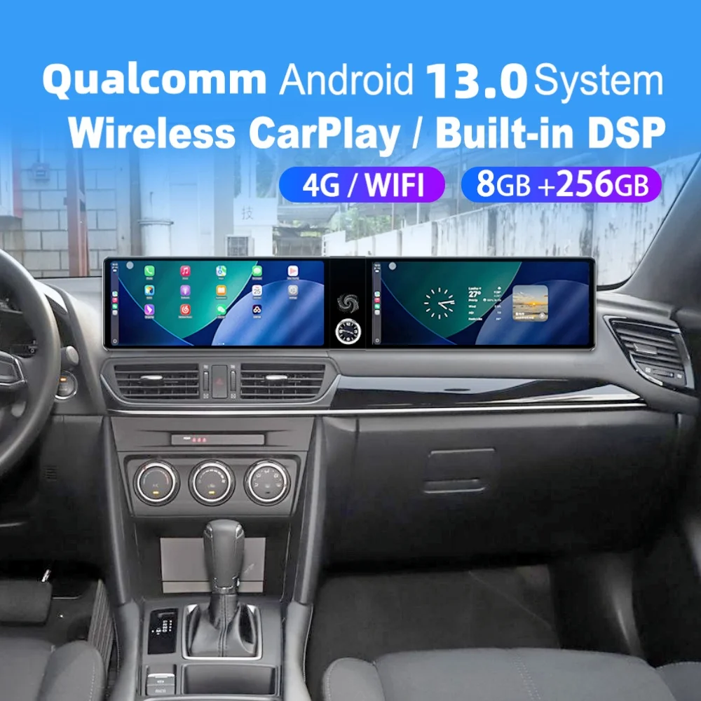 

12.3" Dual Screen Qualcomm Carplay Android Car Multimedia Automotive For Mazda CX-4 2016~2021 GPS Navigation Car Radio Head Unit