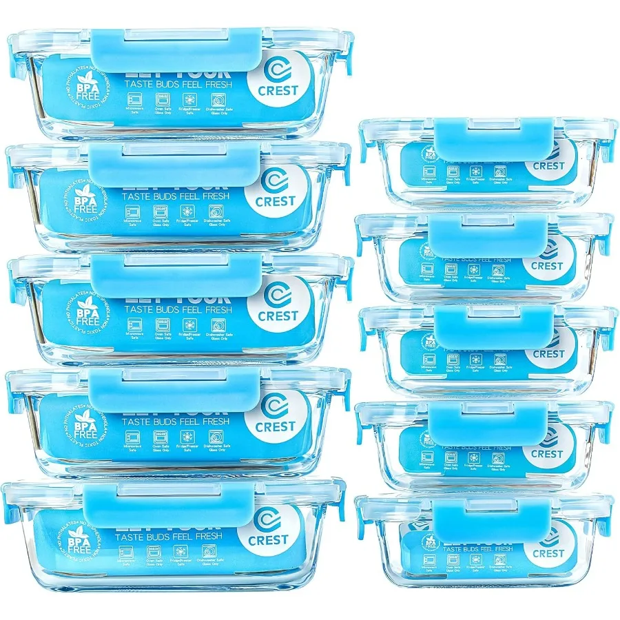 

C CREST Glass Meal Prep Containers [10 Pack] Airtight Glass Food Storage Containers with Lids for Healthy Meal Planning BPA Fre