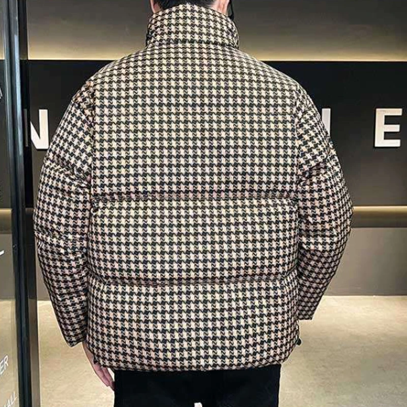 Fashion 2024 Winter Men\'s Plaid White Duck Down Jackets Youth Casual Warm Puffer Coats Hip Hop Streetwear Thicken Down Clothing