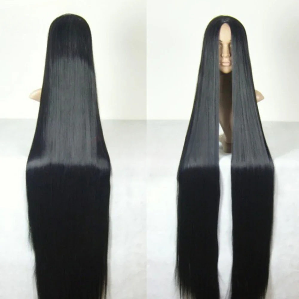 

150CM Long Black & Blonde Straight Cosplay Wig Heat Resistant Synthetic Hair Anime Party Wigs