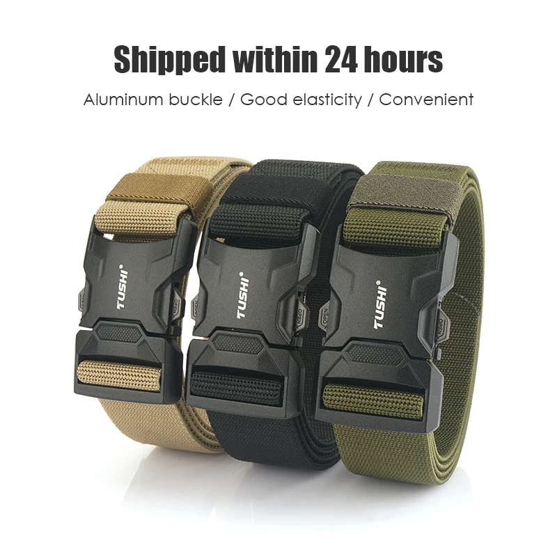 VATLTY New Tactical Type Elastic Belt for Men Quick Release Aluminum alloy Buckle Military Belt Black Work Belt Girdle Male