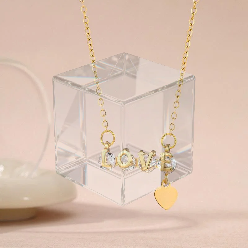 LOVE Pendant Necklace For Women Full Zircon Titanium Steel Anti-tarnish Gold Color Fashion Jewelry Accessories