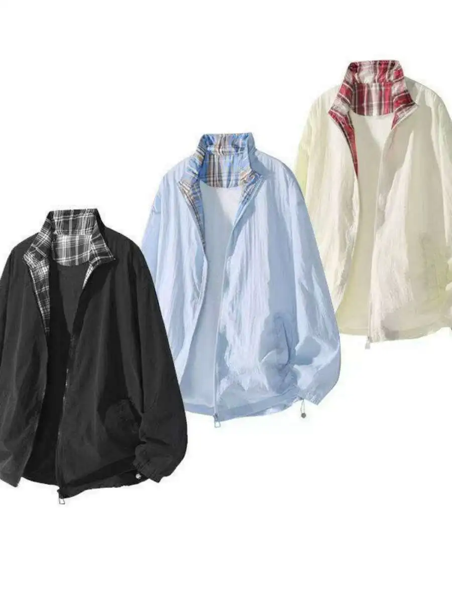 

Fitche Plaid Jaet Men's Summer Retro Design Hatl American Sle Collar Sun Protection Clothing Outerwear Casual Loose Fit