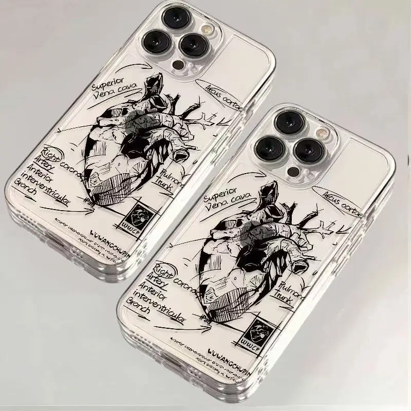 Funda de teléfono médica con forma de corazón, modelo Cardiovascular creativo para iPhone 16 15 Pro Max 11 12 13 14 16 Pro XS XR 7 8 Plus