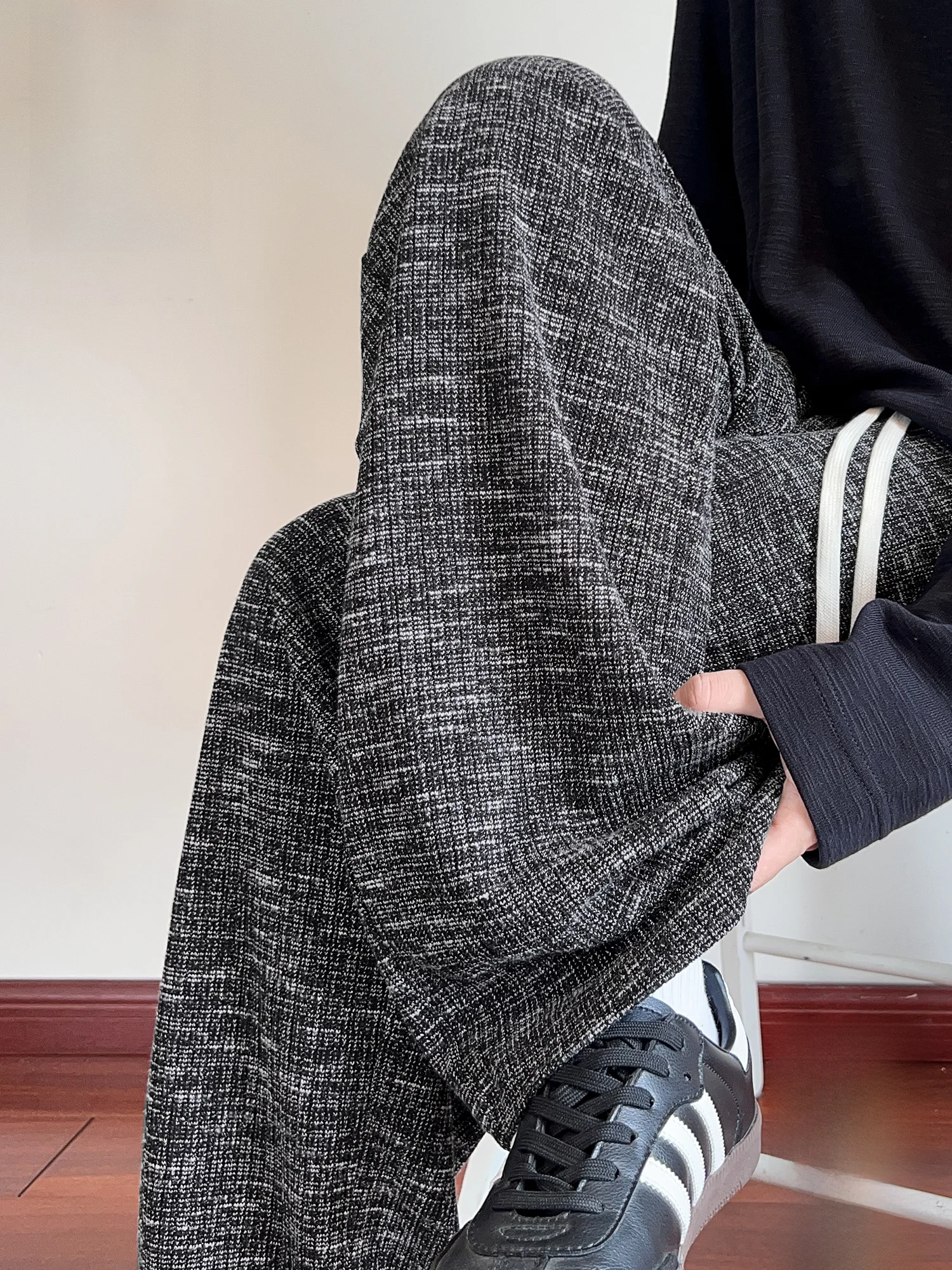 

PaulFrank Retro Texture Straight Leg Casual Pants Men's Winter Loose Drapey Long Trousers Comfortable Polyester Blend