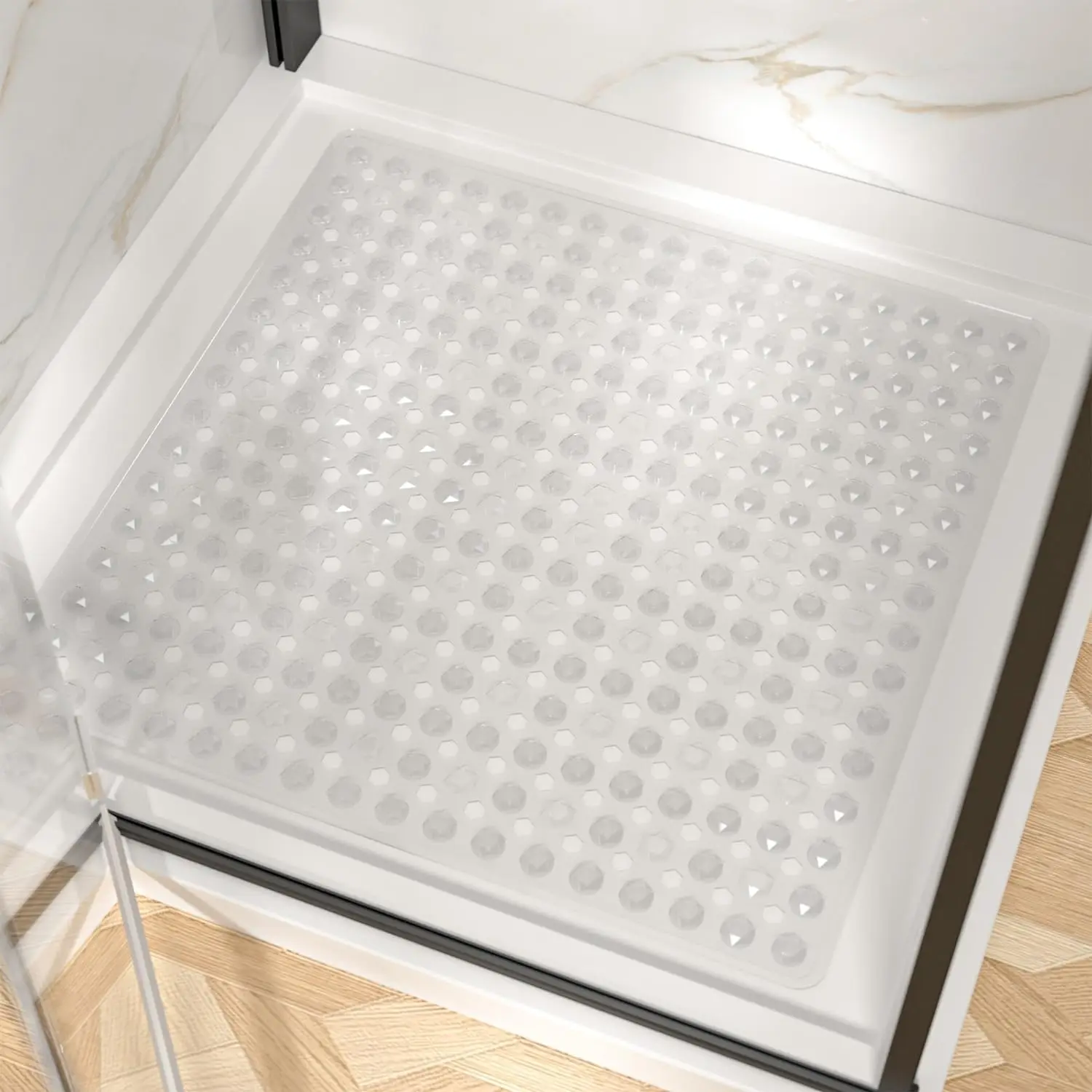 

Non Slip Shower Mat with Suction Cups & Drain Holes, 24x24 Inch Bath Mat for Tub, Machine Washable, Soft on Feet
