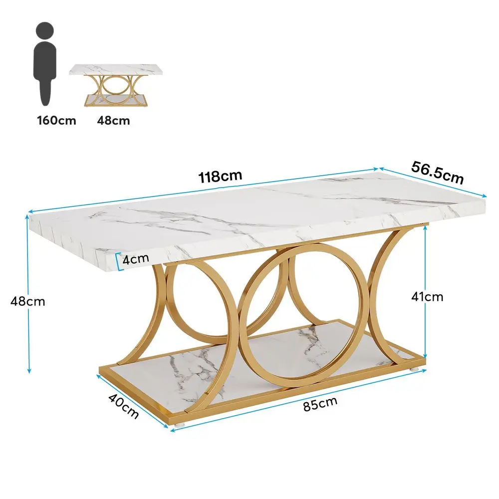 46.45 Rectangle Coffee Table, Modern Coffee Tables for Living Room, 2Tier Faux Marble Wood Coffee Table with Geometric Legs, Fu