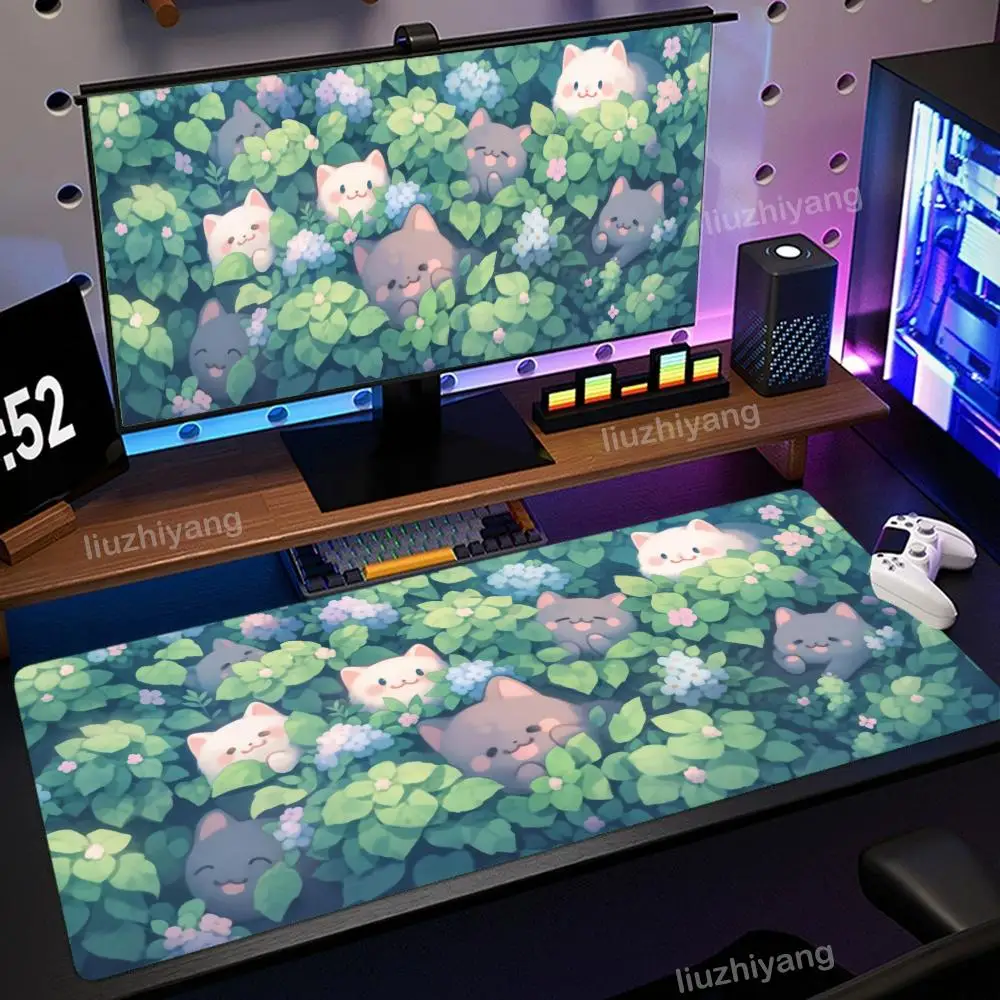 

Girly Коврик для мыши Cute Kitty Большой компьютерный офисный игровой настольный коврик XXL Резиновый противоскользящий коврик для клавиатуры с прошитыми краями Длинные настольные коврики