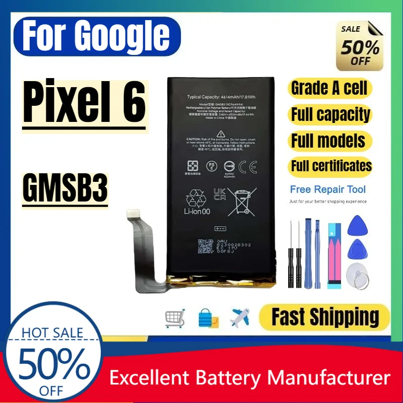 0 Cycle GMSB3 Battery for Google Pixel 6 Phone High Quality Replacement Battery Grade A Cell Lithium Polymer Bateria with Tools