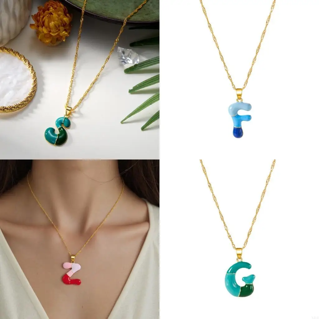 N2UE Colorful Letter Necklace Sturdy Alloy Adjustable Length Neck Chain