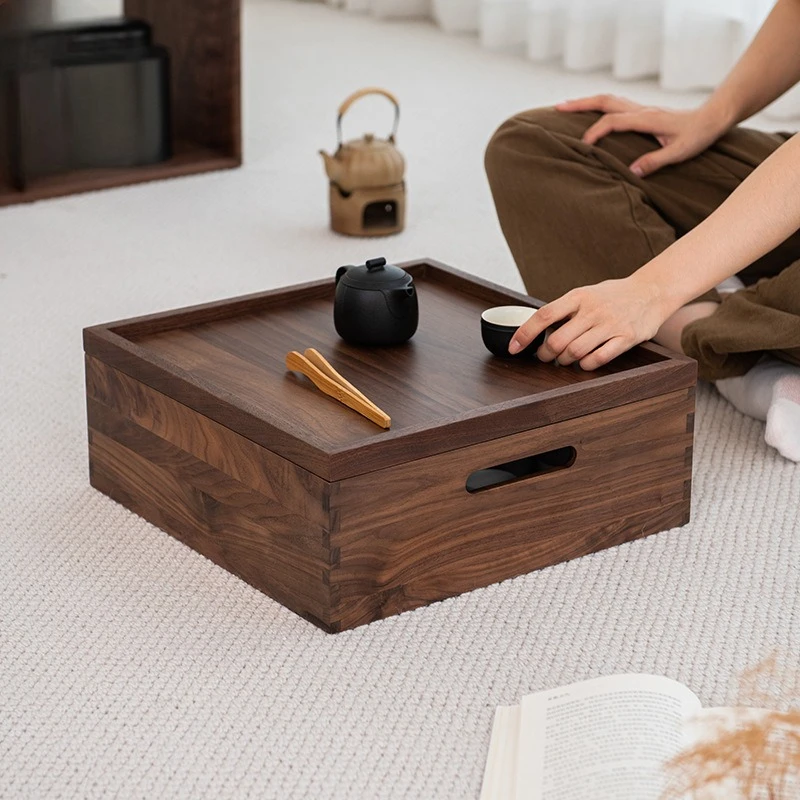 

Black walnut desktop tea set storage box tea cup water cup teapot wooden collection storage box