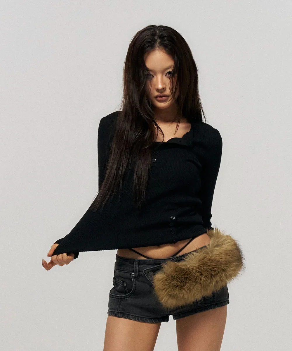 Damen Y2K Geripptes Strickoberteil, Langarm, Knopfverzierung, Slim Fit, Rundhalsausschnitt, Pullover, lässige Streetwear, Herbstmode, Bluse für Mädchen – Detail 4