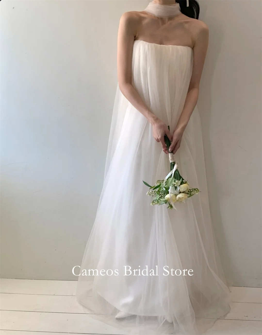 

SONDR Customized Wedding Dresses Sleeveless Ivory Strapless Korea Tulle Simple A-Line Brides Gowns Women Bridal Dresses
