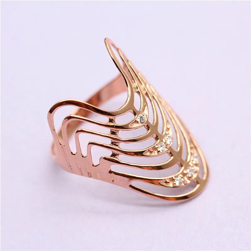 585 Purple Gold Exaggerated Glossy Rings for Women Plated 14K Rose Gold Hollow Out Simple Ripple V-shaped Ring Banquet Jewelry