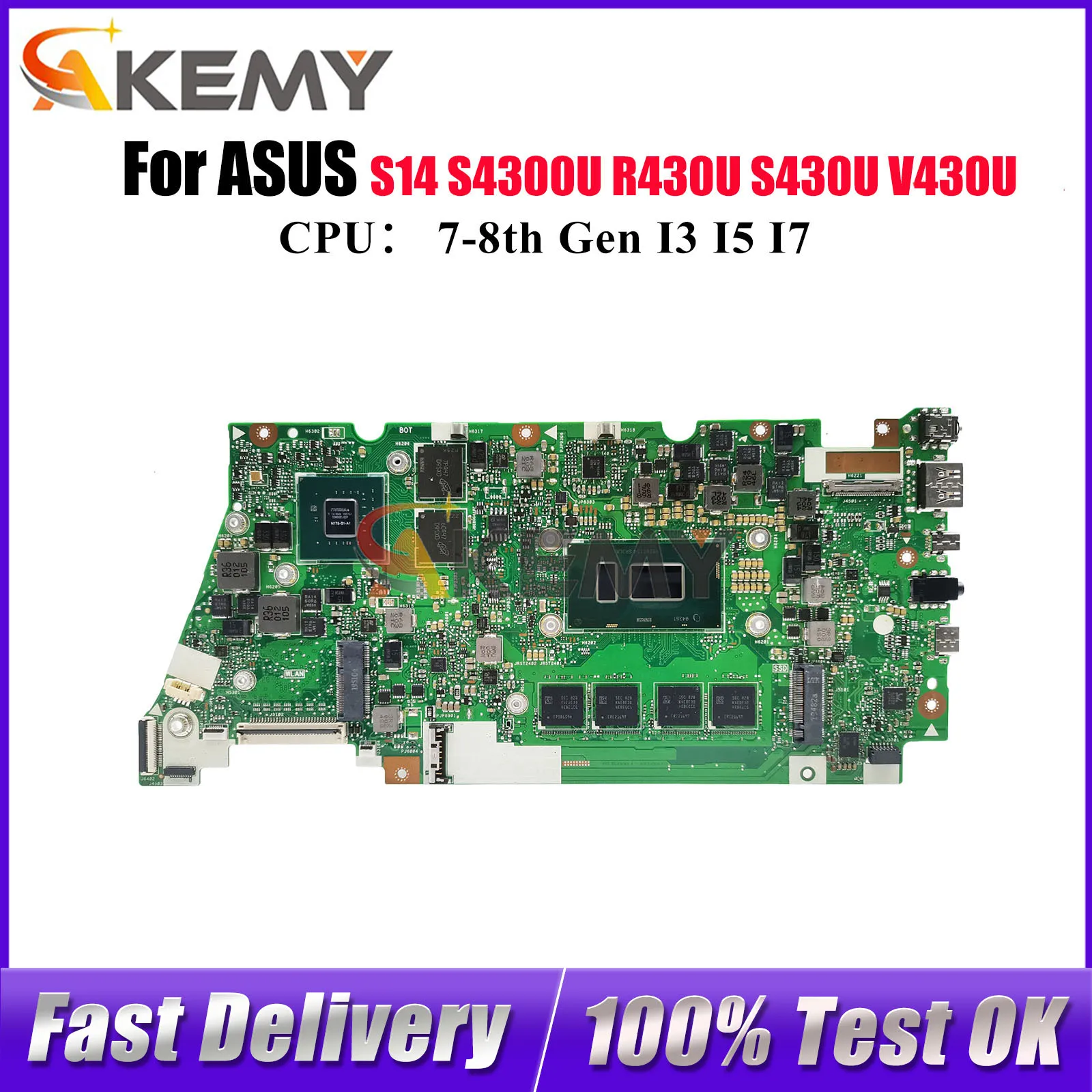

X430UN Laptop Motherboard For ASUS VivoBook S14 K430U X430U X430UN V430U R430U S4300U S430U Mainboard With I3 I5 I7 CPU tests OK