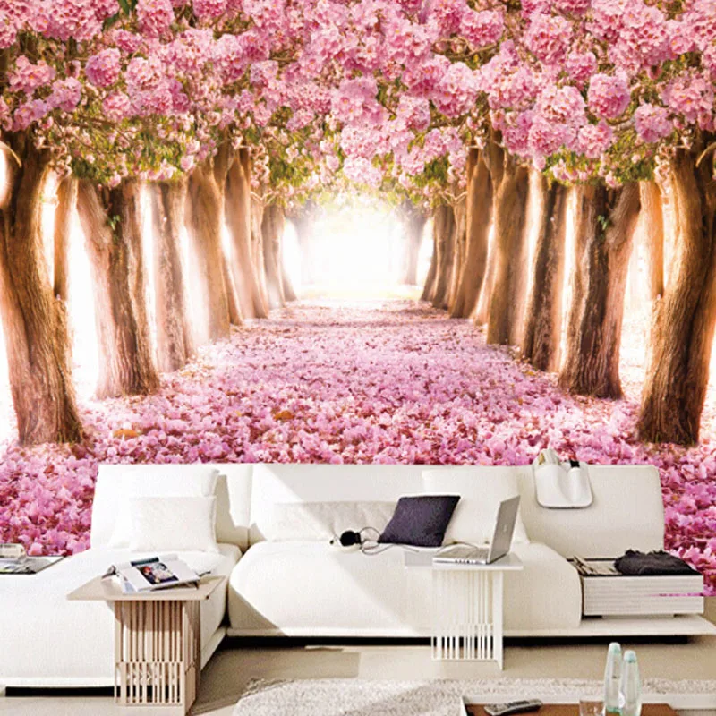 Custom Photo Wallpaper 3D Romantic Cherry Blossoms Large Mural Pink Floral Wallpaper For Girls Bedroom Walls Papel De Parede 3D