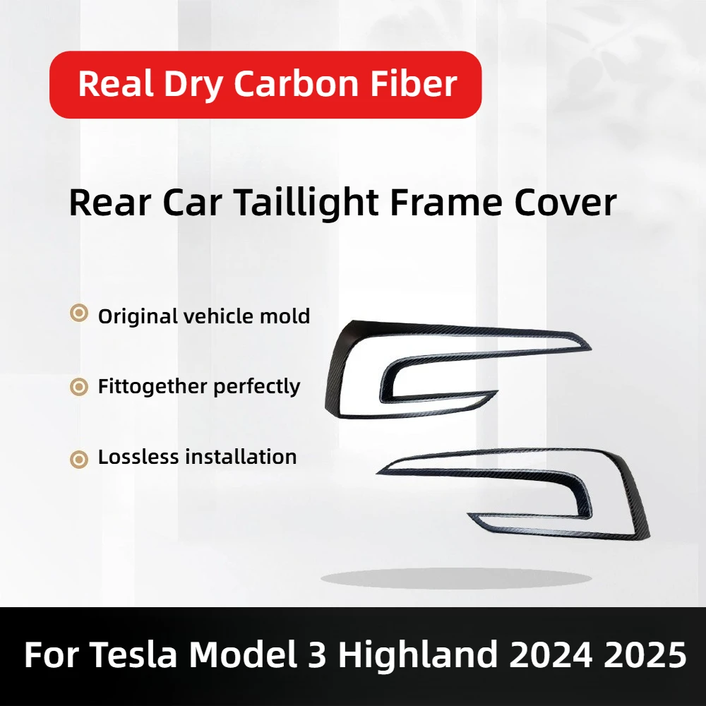 ألياف الكربون الحقيقية الخلفية سيارة الضوء الخلفي غطاء إطاري ملصقات الكسوة اكسسوارات السيارات الخارجية ل تسلا نموذج 3 هايلاند 2024 2025