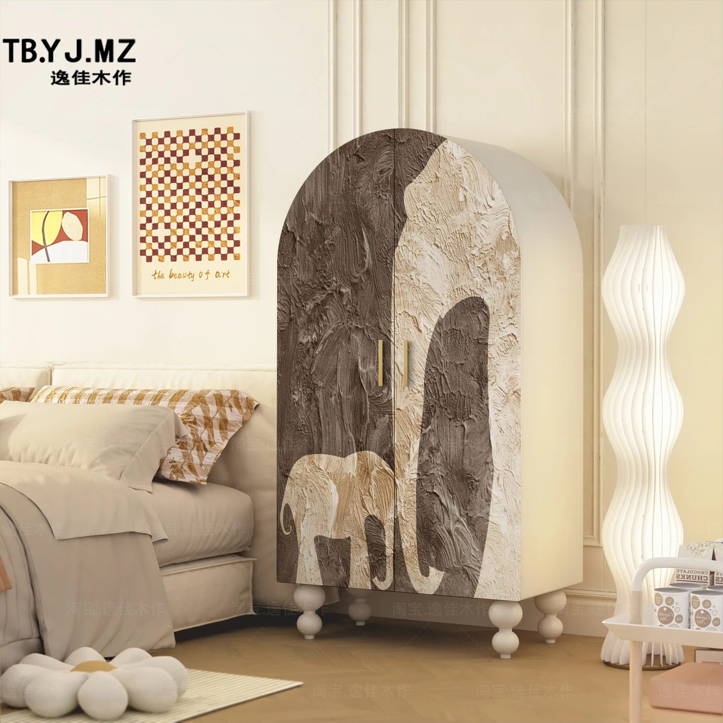 غرفة نوم بباب حديث وبسيط وخزانة ملابس من الخشب الصلب وخزانة غرفة المعيشة #5