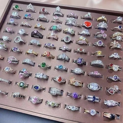 Wholesale 20/50Pcs/Lot Inlaid Zircon Copper Alloy Women's Ring Korean Vintage Mixed Styles Exquisite Finger Accessories Jewelry