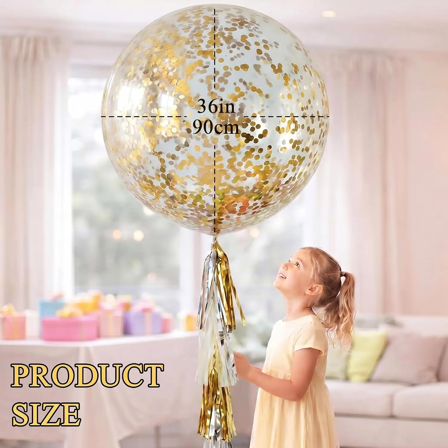 6 Set 36 Inch Giant Balloons with Tissue, Gold Confetti
