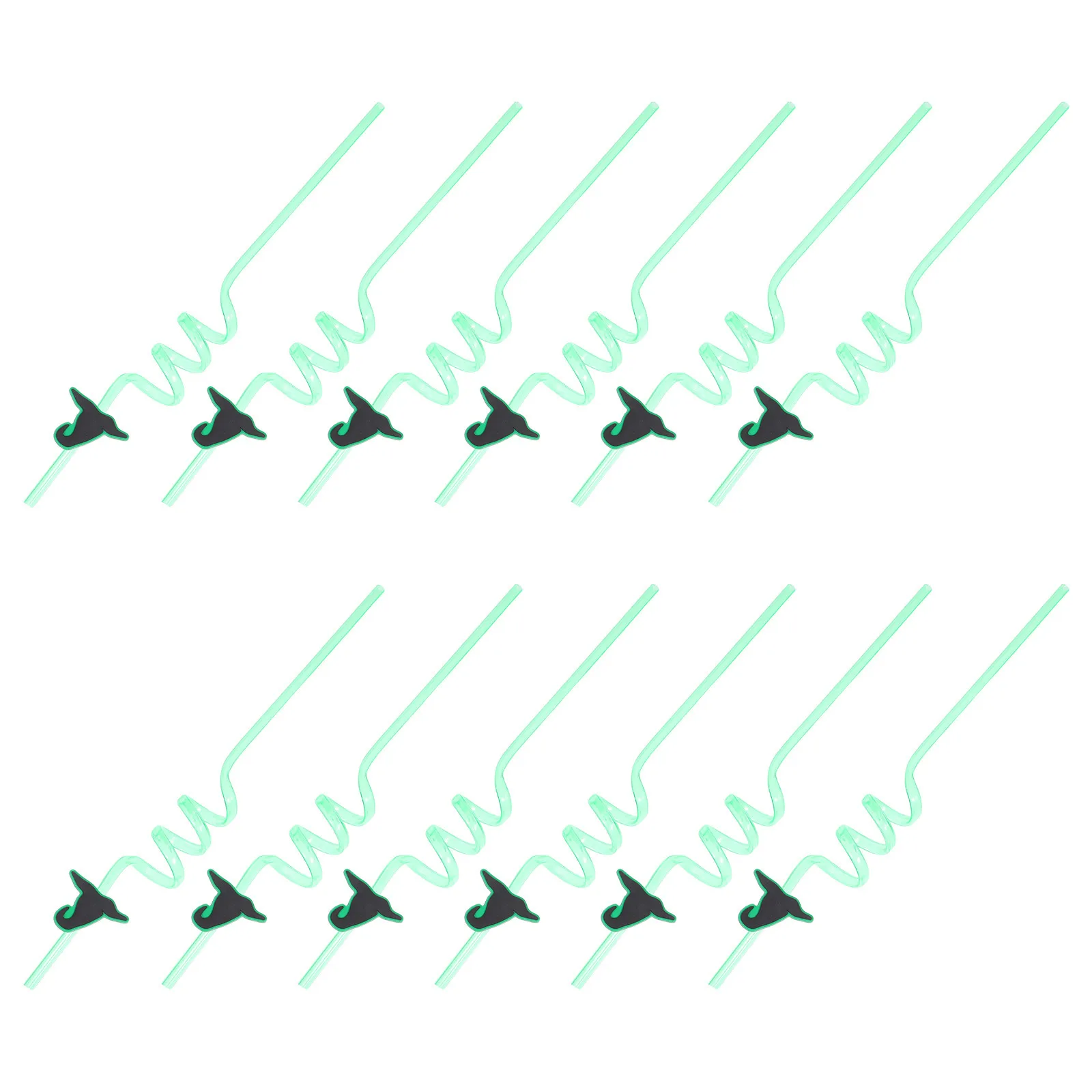 

12Pcs Halloween Straws Plastic Reusable Witch Hat Spiral Drinking Straws for Party Beverages Cocktail Juice Milk