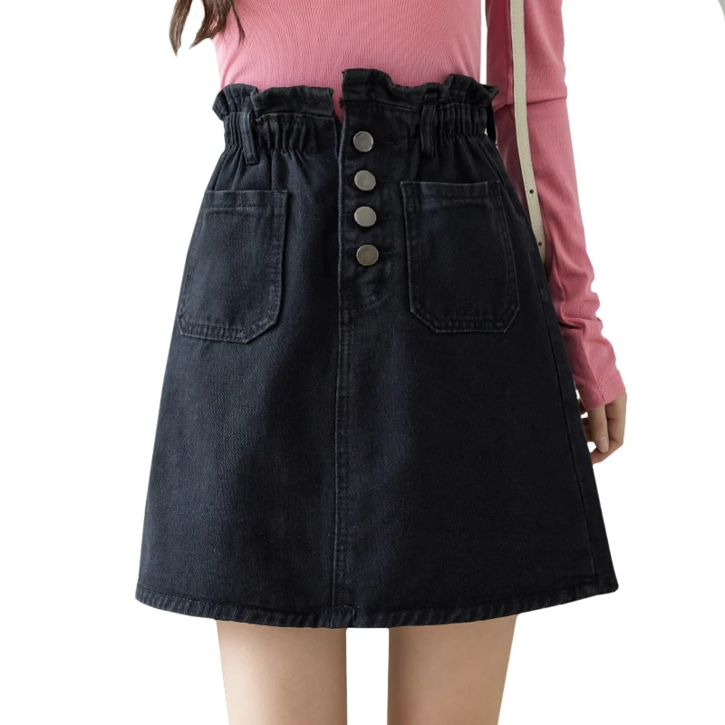 Sommer 2025, Taschen-Jeansrock für Frauen, koreanischer Stil, hoch taillierte Knopfröcke, weiblich, lässig, lockerer A-Linien-Minirock, Y2k