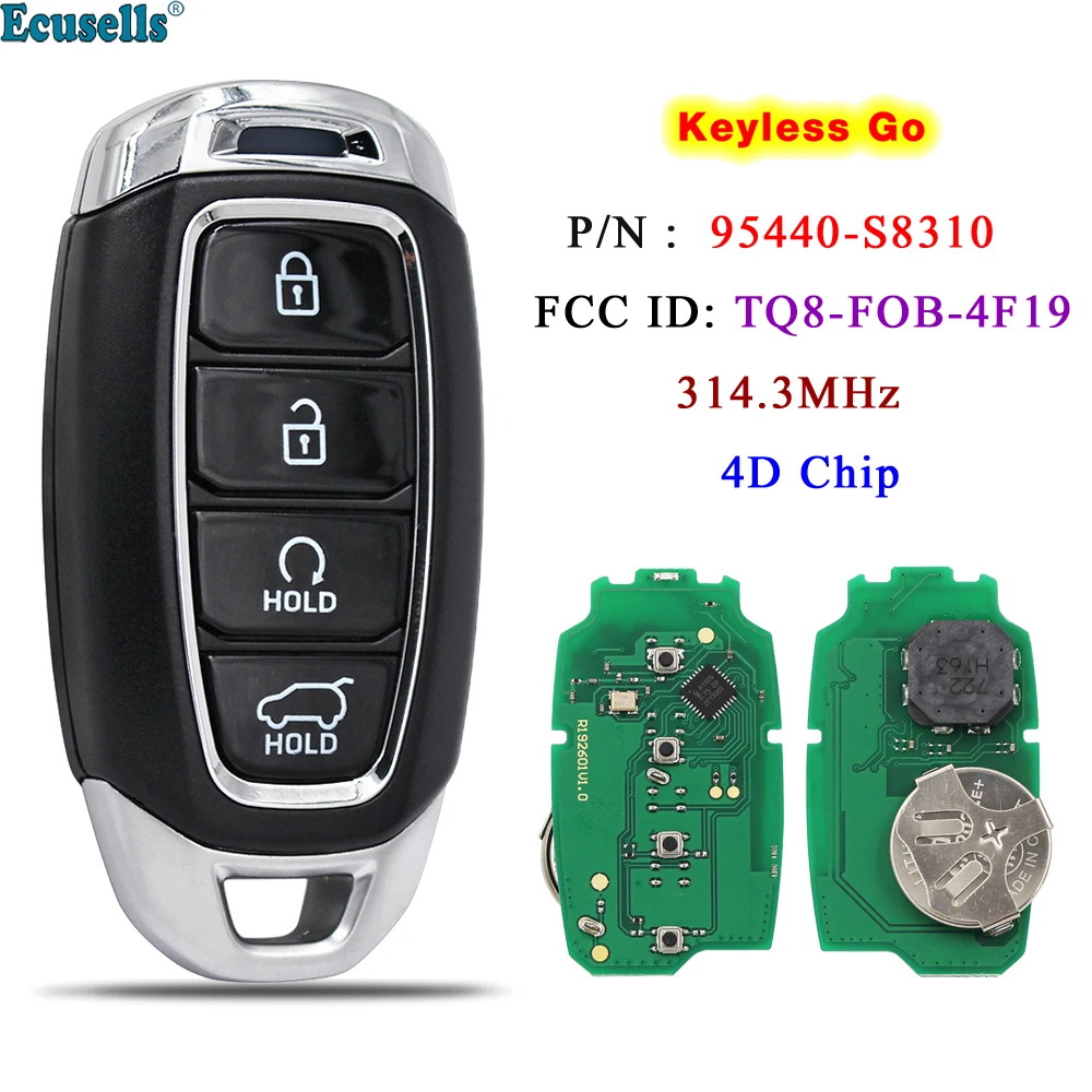 

Keyless Go Smart Proximity Remote Car Key Fob 433MHz for Hyundai Palisade 2019 2020 2021 TQ8-FOB-4F19 P/N: 95440-S8310