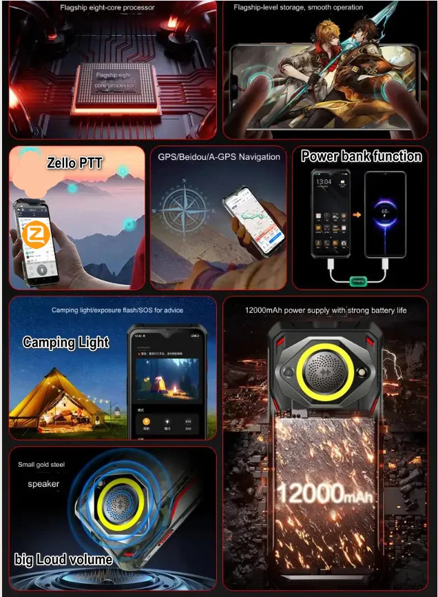 Explosion proof Phone 8GB+128GB Camping light 12000mah Rungee M60 zello PTT Smartphone 6.82\