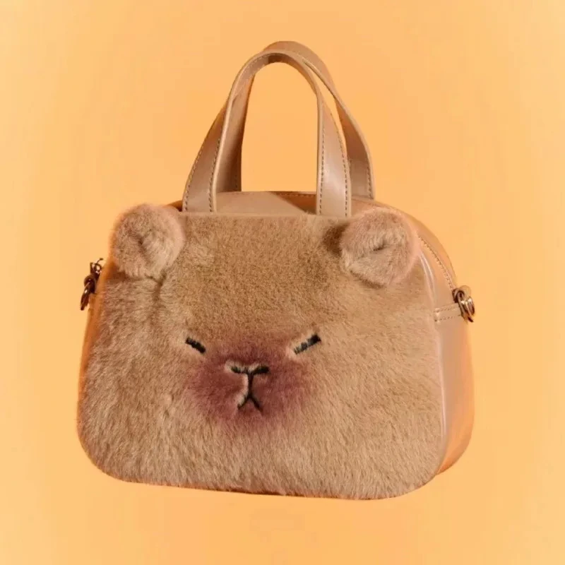 

JIAERDI Capybara Plush Handbag For Women Autumn Winter Versatile Cartoon Backpack Lady Funny Cute Capybara Crossbody Bag Female