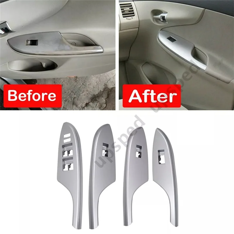 

Classy-4 шт. автомобильный серебряный переключатель окна, накладка на рамку 74232-02630 74231-02620 для Toyota Corolla 2007-2013, верхняя панель подлокотника