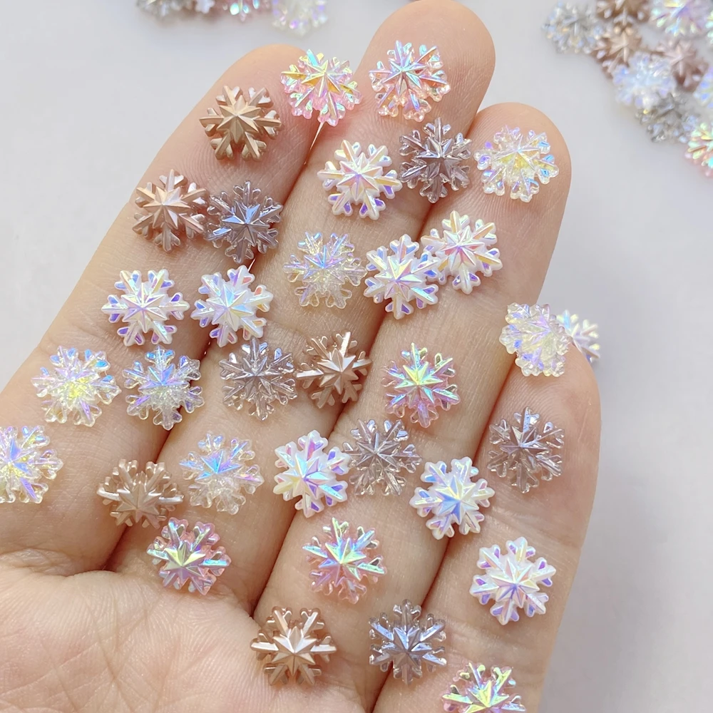 50Pcs Cute Cartoon Mini Colored Snowflakes Nail Art Resin Designer Charms DIY Craft For Nail 3D Decorations Jewelry