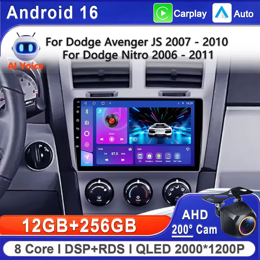 Android 16 para Dodge Avenger JS 2007 - 2010 para Dodge Nitro 2006 - 2011 Radio de coche reproductor de vídeo Multimedia navegación estéreo