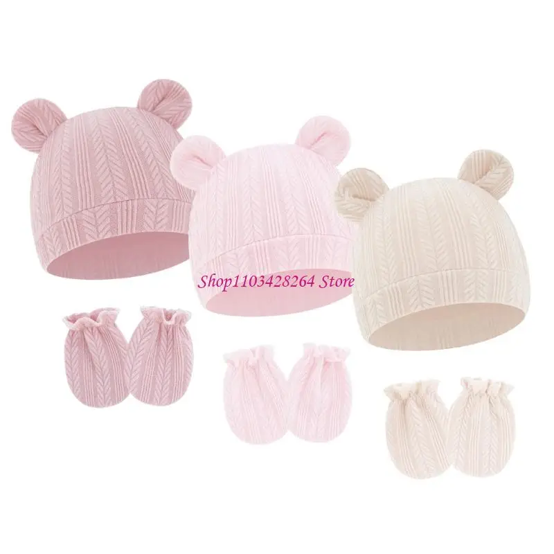 مجموعة قفازات محبوكة ناعمة مضادة للخدش للأطفال الرضع من عمر 0 إلى شهرين #4