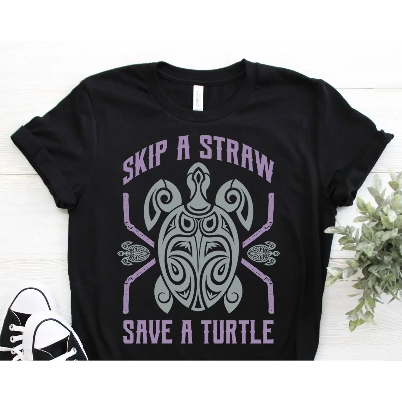 Skip A Straw Save Turtle T Shirt Ocean Lover Environmental  vintage Washed Stylish Versatile Breathable Casual homme Stretched