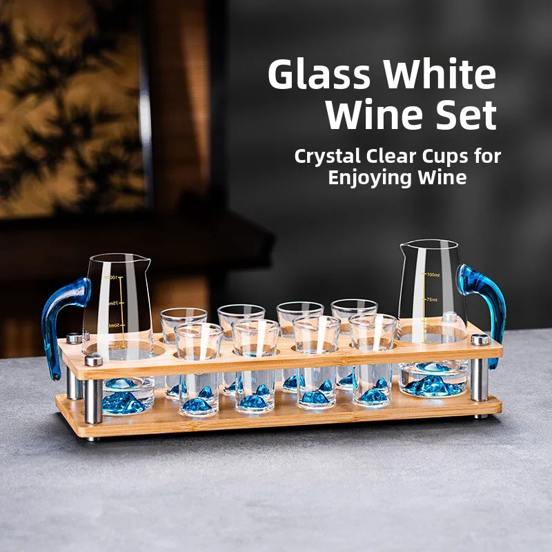 High-End Luxury White Wine Glass Set Crystal Glass Chinese Style Bullet Cup Blue Mountain One-Piece Pouring Cup Drinking Uten...
