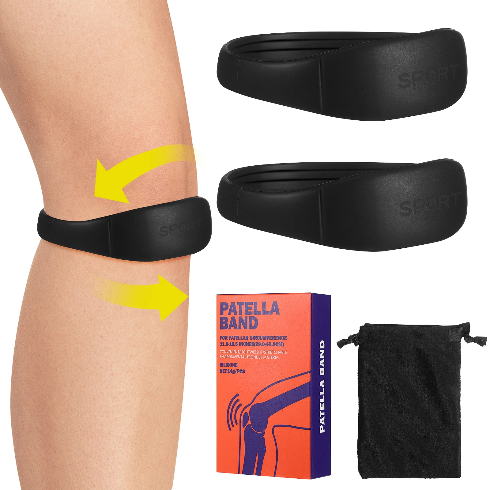 

2 Pcs Girdle Patellar Tendon Strap Knee Brace 26mm Wide Sports Strap Black Color Gift Box Packaging For Basketball
