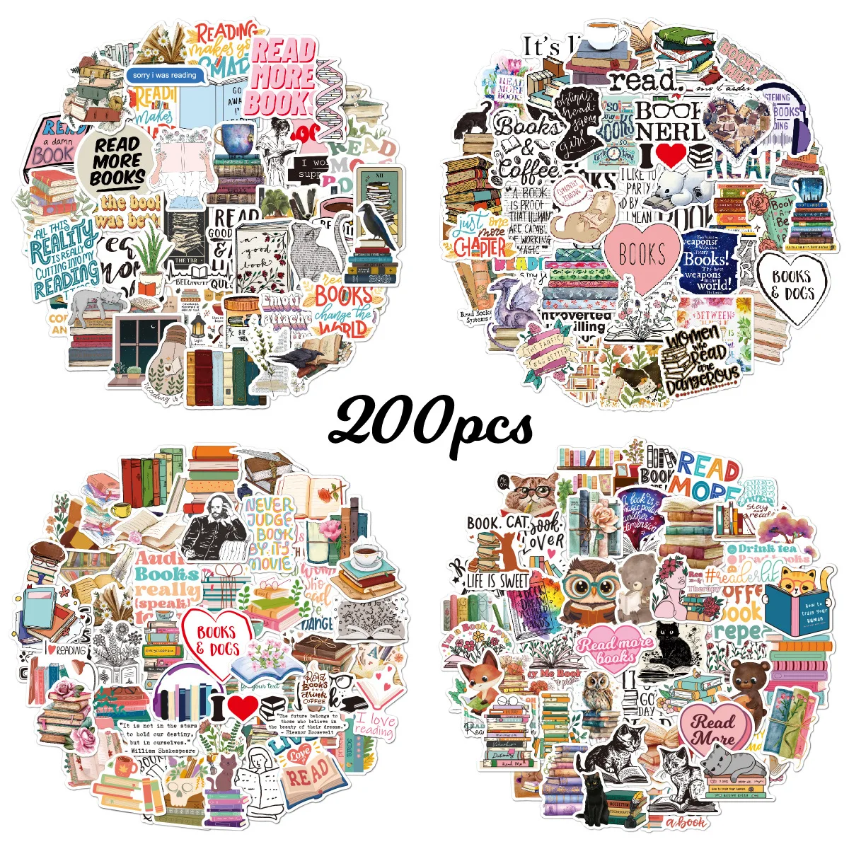 Book Reading Stickers Waterproof Vinyl for Phone Water Bottle Tablet Suitcase Stationery Decals Bulk Wholesale