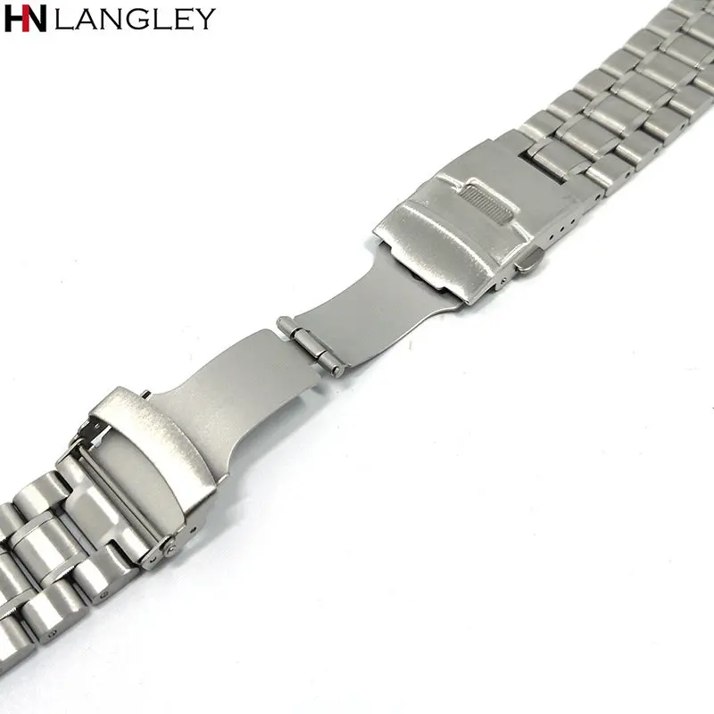 18 20 22mm 24mm Stainless Steel Watch Strap Arc End Steel Bracelet Insurance Folding Buckle Men Universal Replacement Watchband